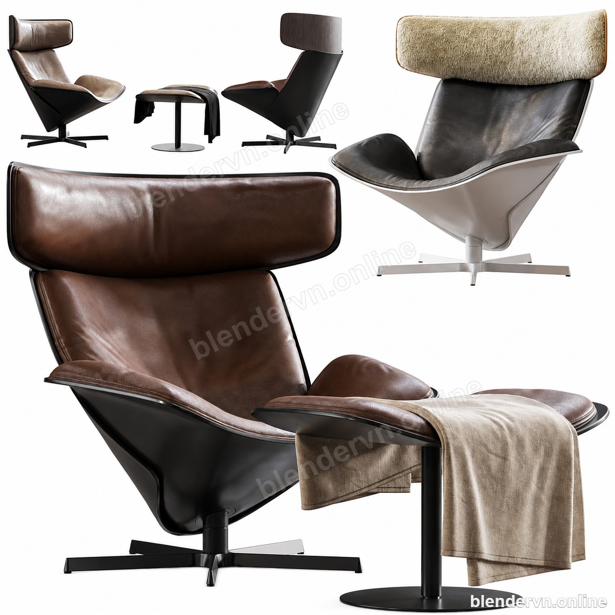 Model 3D Nội thất Armchair Almora by b&b italia cho Blender archviz — file .blend, vật liệu PBR Cycles