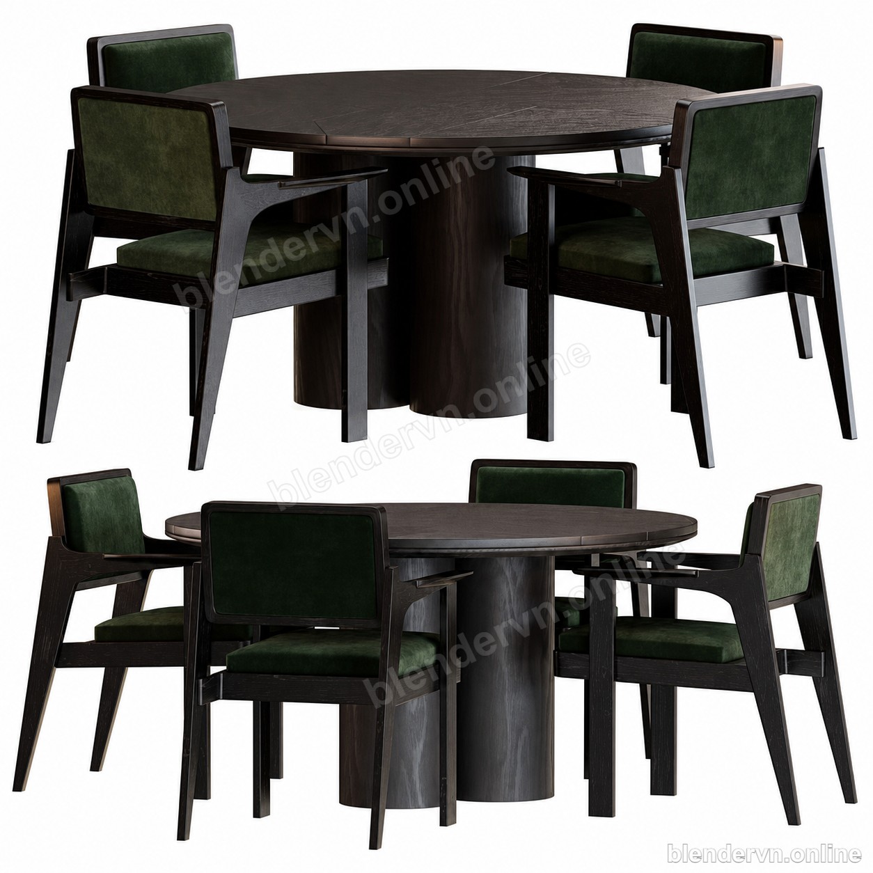 Model 3D Nội thất Modern Round Dining Table Set cho Blender archviz — file .blend, vật liệu PBR Cycles