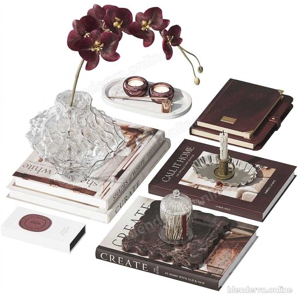Modern Living Room Decor Set — Vases & Books