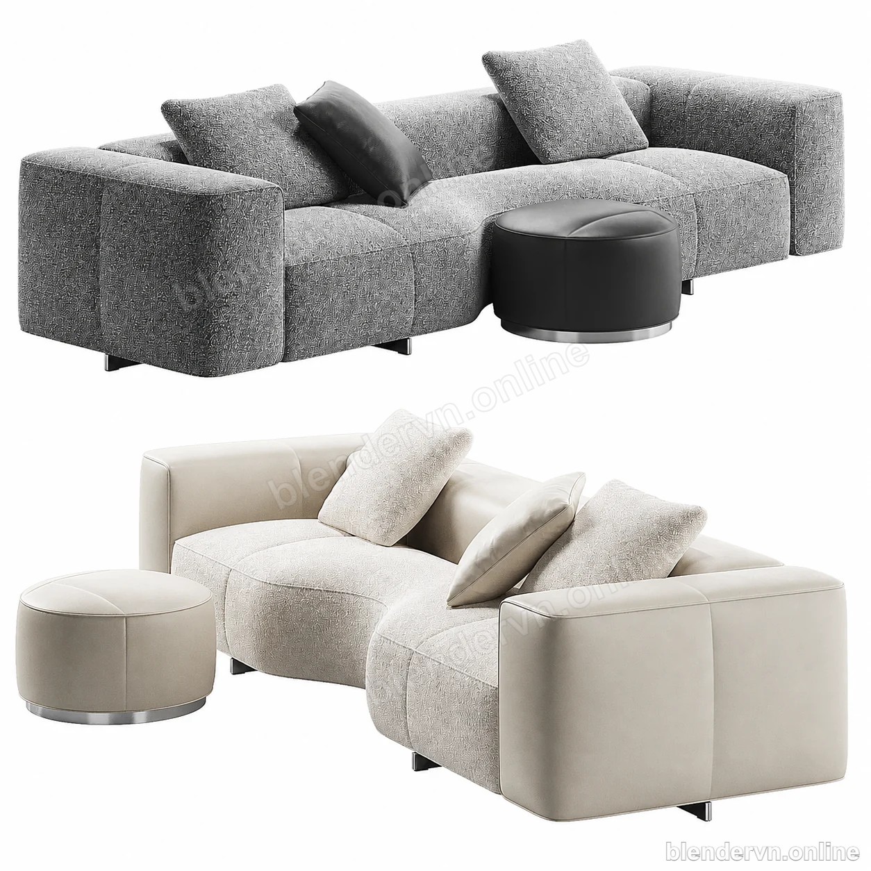 Model 3D Nội thất Yves Small Sofa Minotti cho Blender archviz — file .blend, vật liệu PBR Cycles (góc nhìn 3)