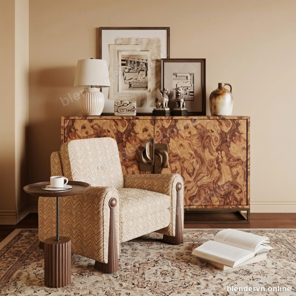 Modern Living Room Set — Chair, Table, Vases