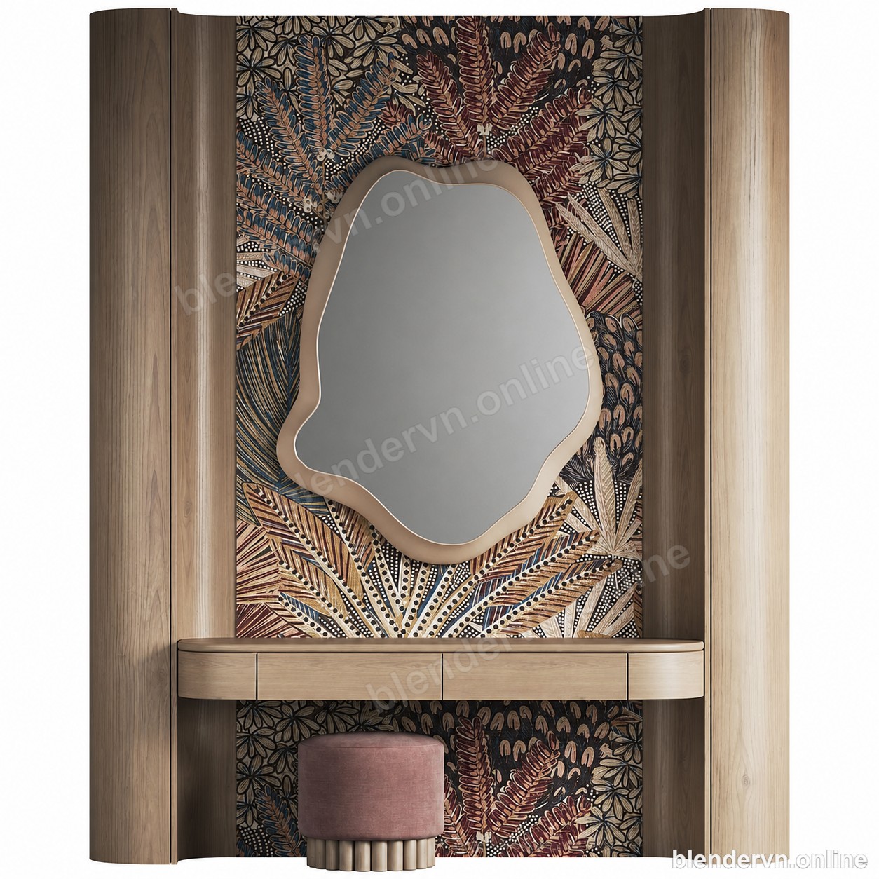 Model 3D Nội thất Botanical Mirror Console Set cho Blender archviz — file .blend, vật liệu PBR Cycles (góc nhìn 2)