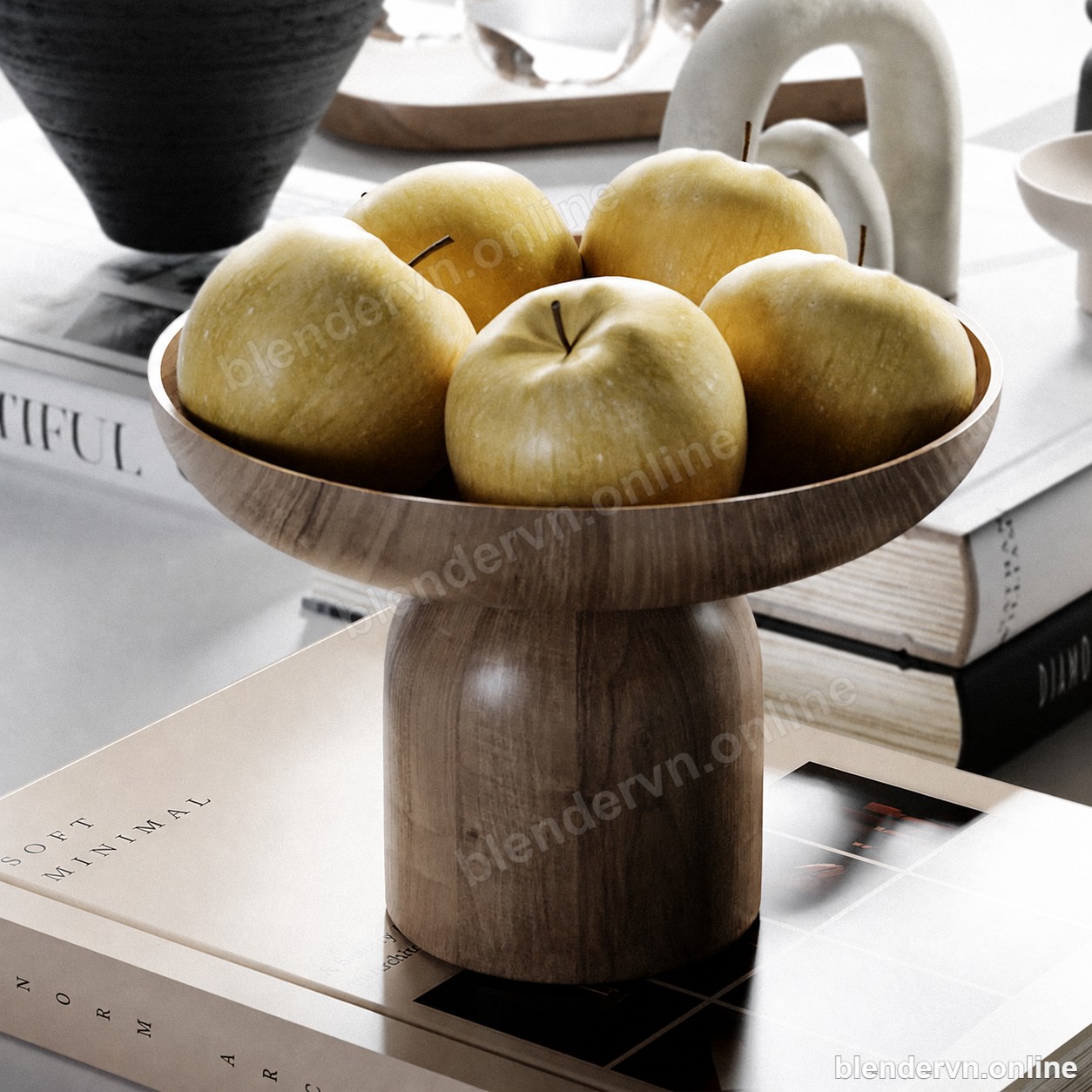 Model 3D Organic Earth-Tone Tabletop Decor Set cho Blender archviz — file .blend, vật liệu PBR Cycles