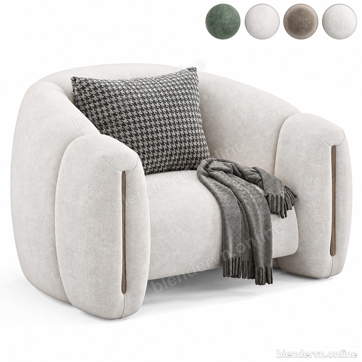 Model 3D Modern White Chair with Throw Blanket cho Blender archviz — file .blend, vật liệu PBR Cycles